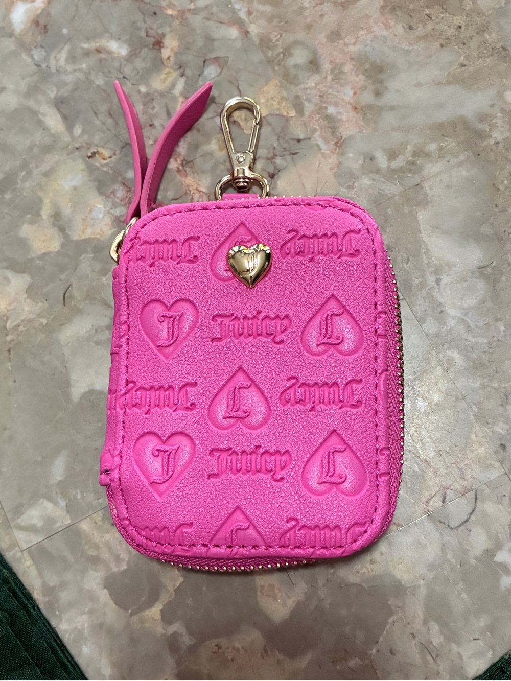 Juicy Couture Hot Pink Embossed Heart Zip Key & Card Holder